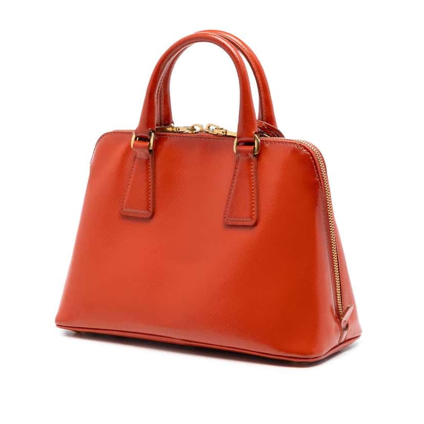 Prada Small Saffiano Vernice Promenade Satchel Orange Leather Good condition - Back View