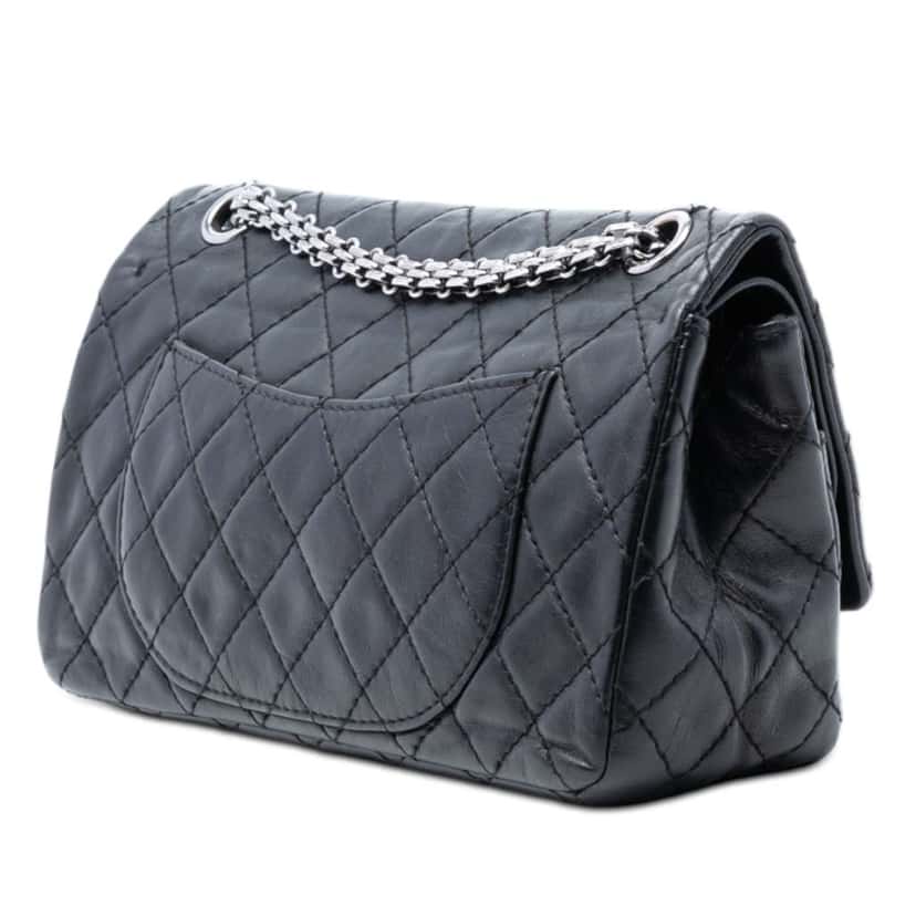 Chanel Quilted Aged Calfskin Reissue 2.55 Double Flap 225 with Mini Pouch Black Leather Good condition - Back View