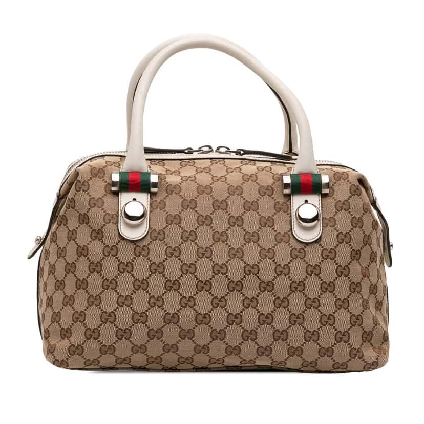 Gucci GG Canvas Web Match Ball Boston Bag Brown Canvas Good condition - Front View