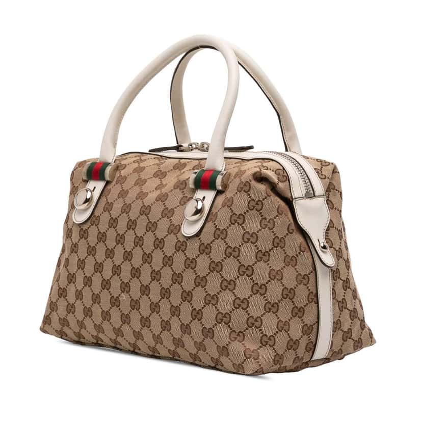 Gucci GG Canvas Web Match Ball Boston Bag Brown Canvas Good condition - Back View