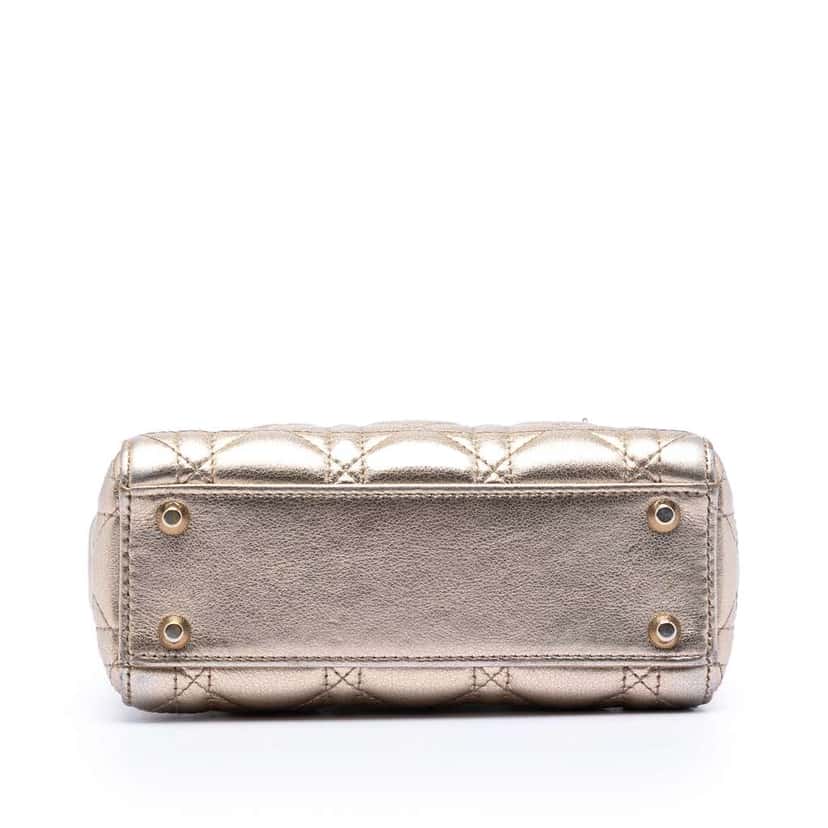 Dior Mini Metallic Lambskin Cannage Lady Dior Gold Leather Very good condition - Inside View