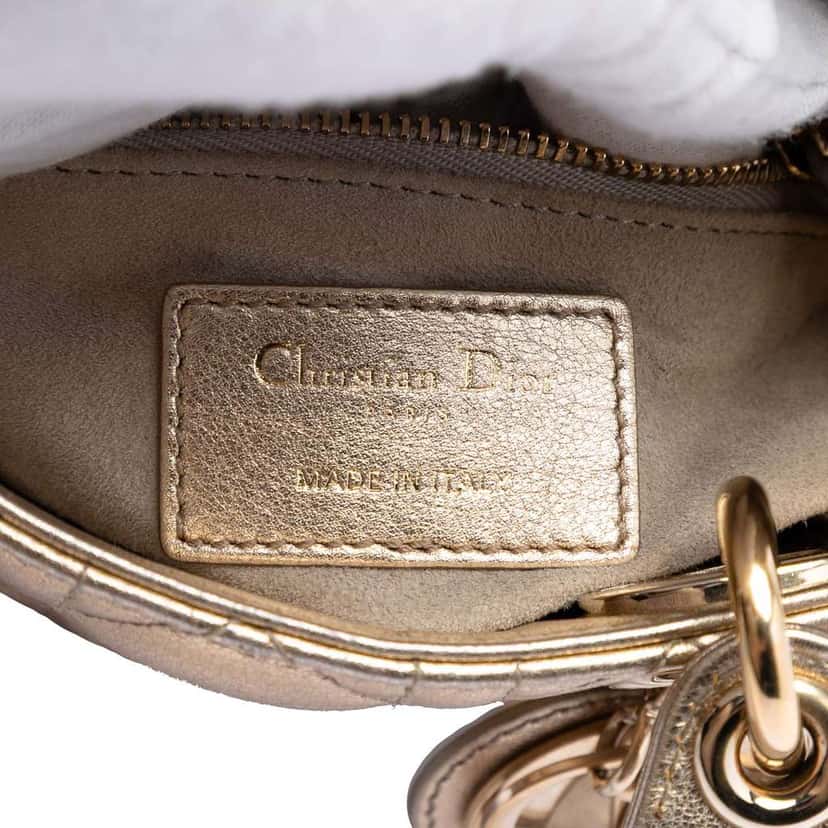 Dior Mini Metallic Lambskin Cannage Lady Dior Gold Leather Very good condition - Box View