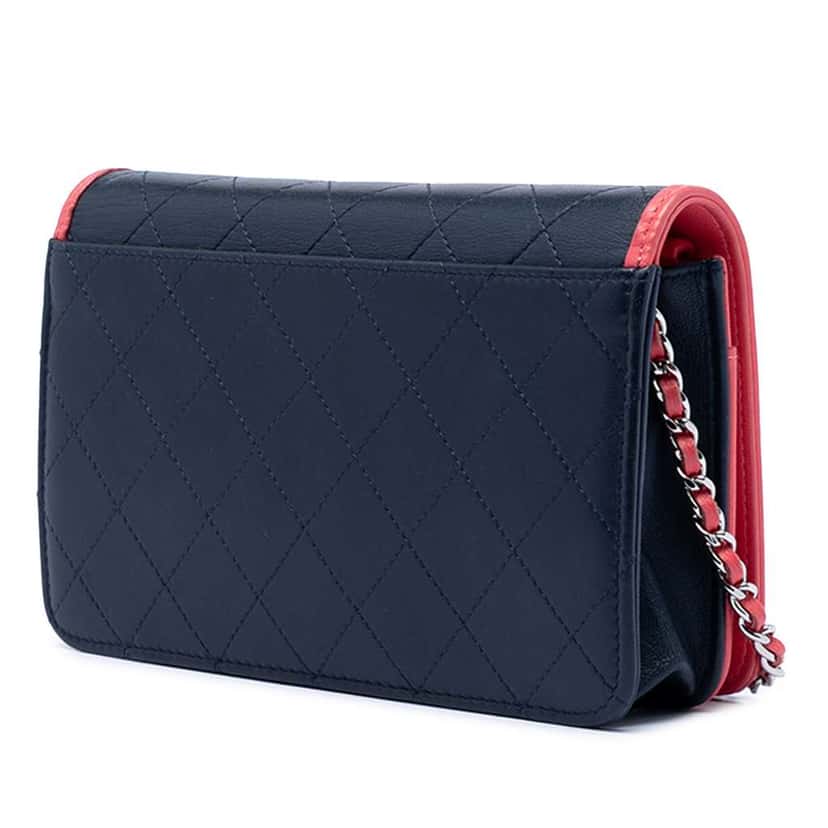 Chanel Quilted Lambskin Color Pop CC Wallet on Chain Blue Leather Very good condition - Back View