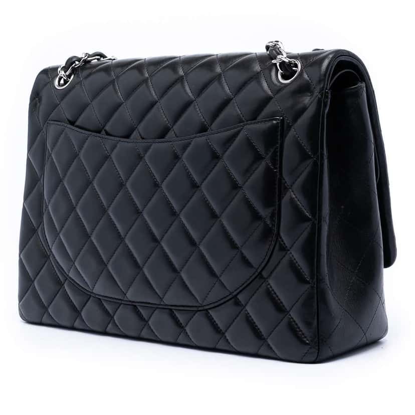 Chanel Maxi Classic Lambskin Double Flap Black Leather Very good condition - Back View