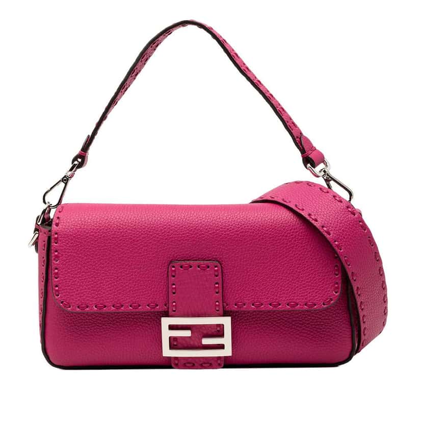 Fendi Leather Selleria Baguette Satchel Pink Leather Very good condition - Front View