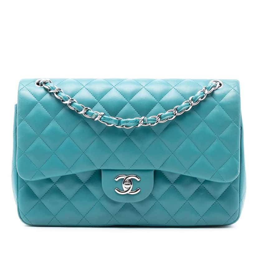 Chanel Jumbo Classic Lambskin Double Flap Blue Leather Very good condition - Front View