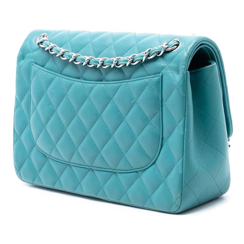 Chanel Jumbo Classic Lambskin Double Flap Blue Leather Very good condition - Back View