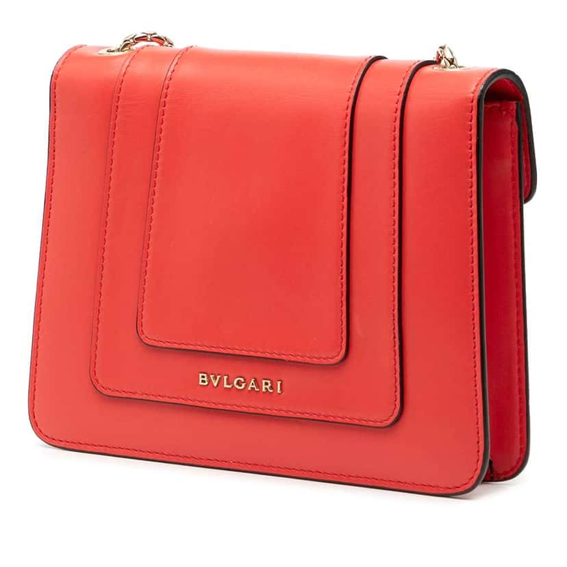 Bvlgari Small Leather Square Serpenti Forever Chain Crossbody Red Leather Very good condition - Back View