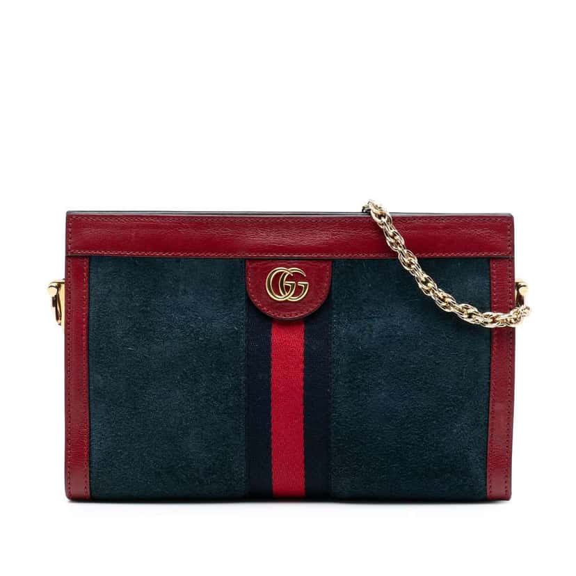 Gucci Small Suede Ophidia Chain Crossbody Blue Leather Very good condition - Front View