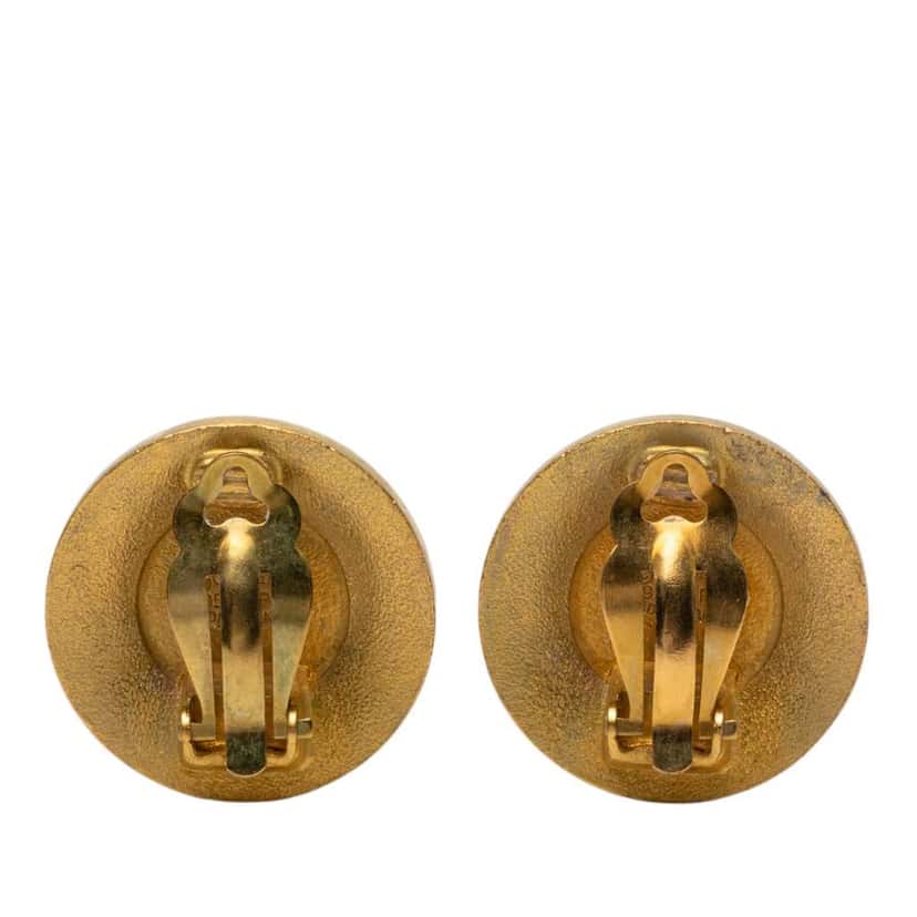 Chanel CC Gold Plated and Enamel Round Button Clip On Earrings Gold Metal Very good condition - Back View