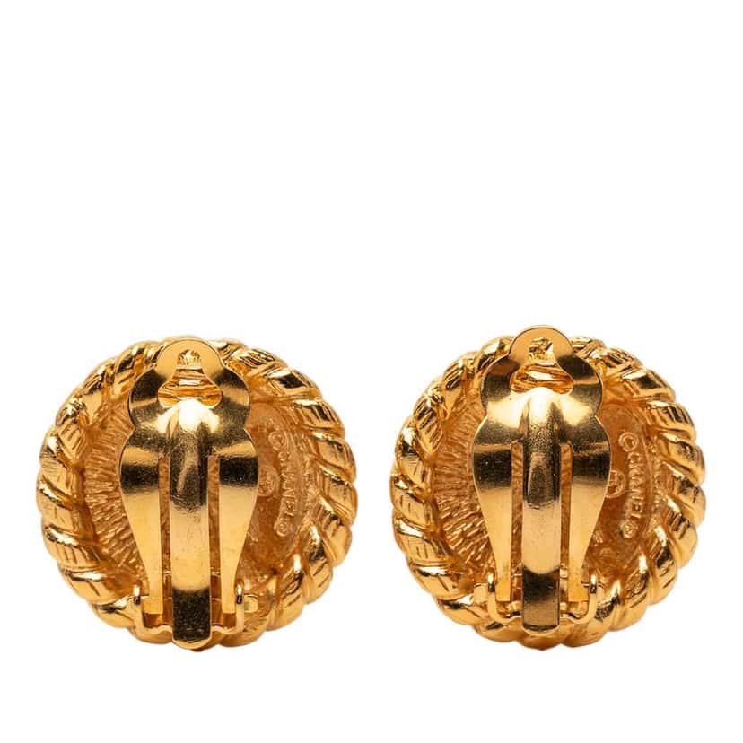 Chanel CC Gold Plated Round Clip On Earrings Gold Metal Good condition - Back View