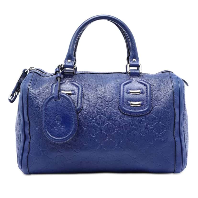 Gucci Medium Guccissima Techno Tag Boston Bag Blue Leather Good condition - Front View