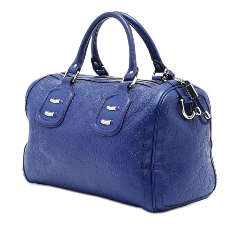 Gucci Medium Guccissima Techno Tag Boston Bag Blue Leather Good condition - Back View
