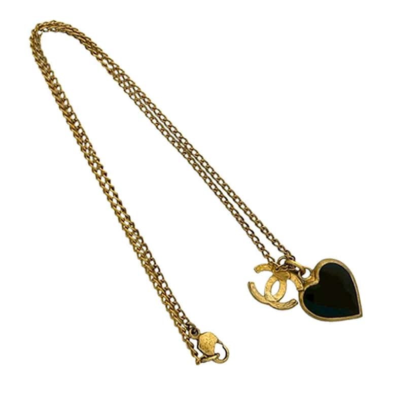 Chanel Gold Plated Enamel CC Heart Pendant Necklace Gold Metal Very good condition - Back View