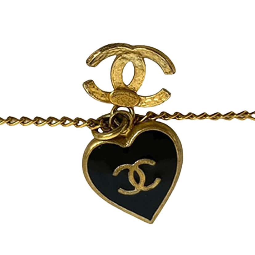 Chanel Gold Plated Enamel CC Heart Pendant Necklace Gold Metal Very good condition - Inside View