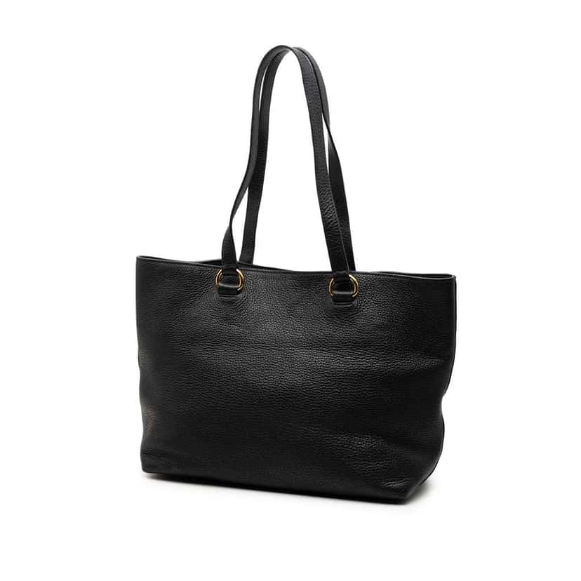 Prada Vitello Daino Embossed Logo Tote Black Leather Good condition - Back View