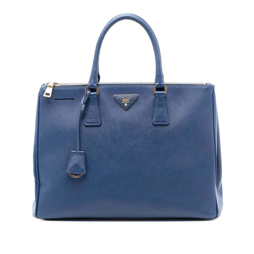 Prada Large Saffiano Lux Galleria Double Zip Tote Blue Leather Good condition - Front View
