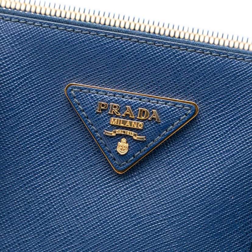 Prada Large Saffiano Lux Galleria Double Zip Tote Blue Leather Good condition - Box View