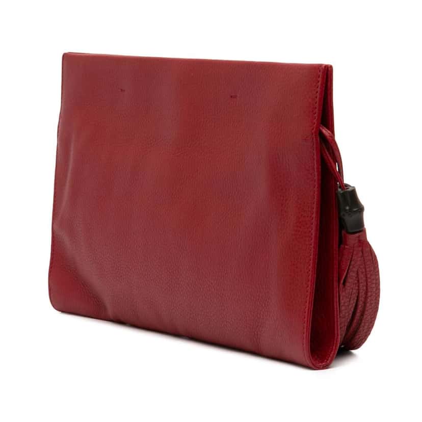 Gucci Leather Bamboo Tassel Clutch Red Leather Very good condition - Back View