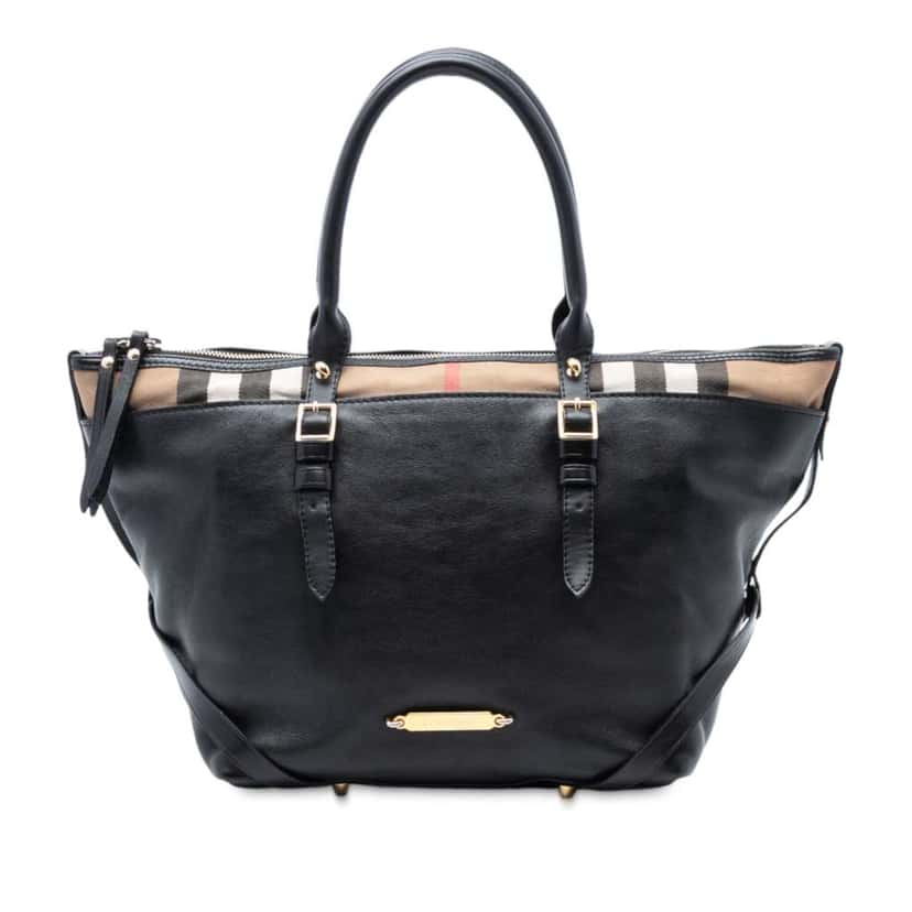 Burberry Small House Check Trimmed Leather Salisbury Tote Black Leather Very good condition - Front View