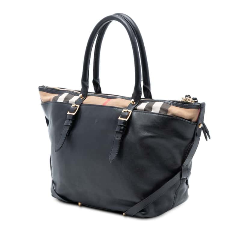 Burberry Small House Check Trimmed Leather Salisbury Tote Black Leather Very good condition - Back View