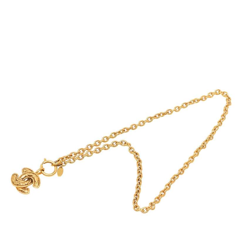 Chanel CC Gold Plated Quilted Pendant Necklace Gold Metal Good condition - Front View