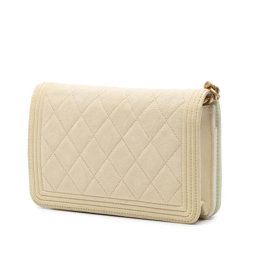 Chanel Quilted Caviar Boy Wallet on Chain White Leather Very good condition - Back View