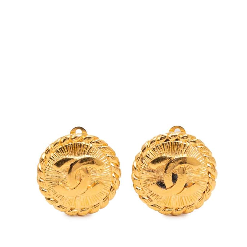 Chanel Gold Plated CC Round Clip On  Earrings Gold Metal Good condition - Front View
