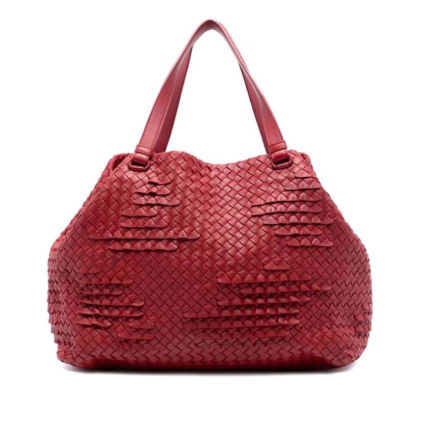 Bottega Veneta Nappa Intrecciato Ruffle Tote Red Leather Good condition - Front View
