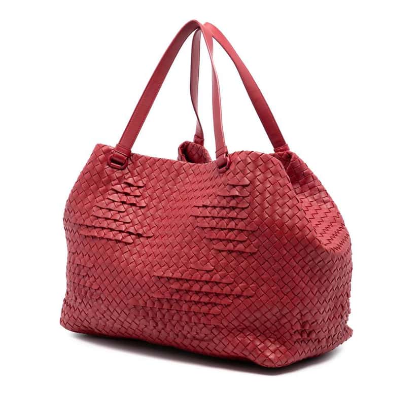 Bottega Veneta Nappa Intrecciato Ruffle Tote Red Leather Good condition - Back View