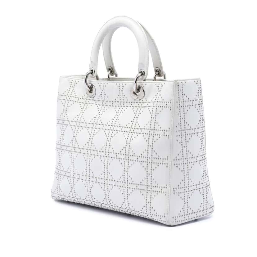 Dior Large Calfskin Cannage Studded Lady Dior White Leather Very good condition - Back View