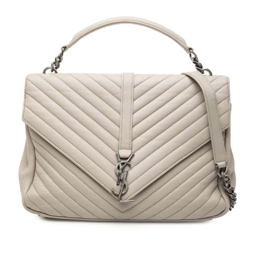 Saint Laurent Large Chevron Sheepskin Monogram College Satchel Grey Leather Very good condition - Front View