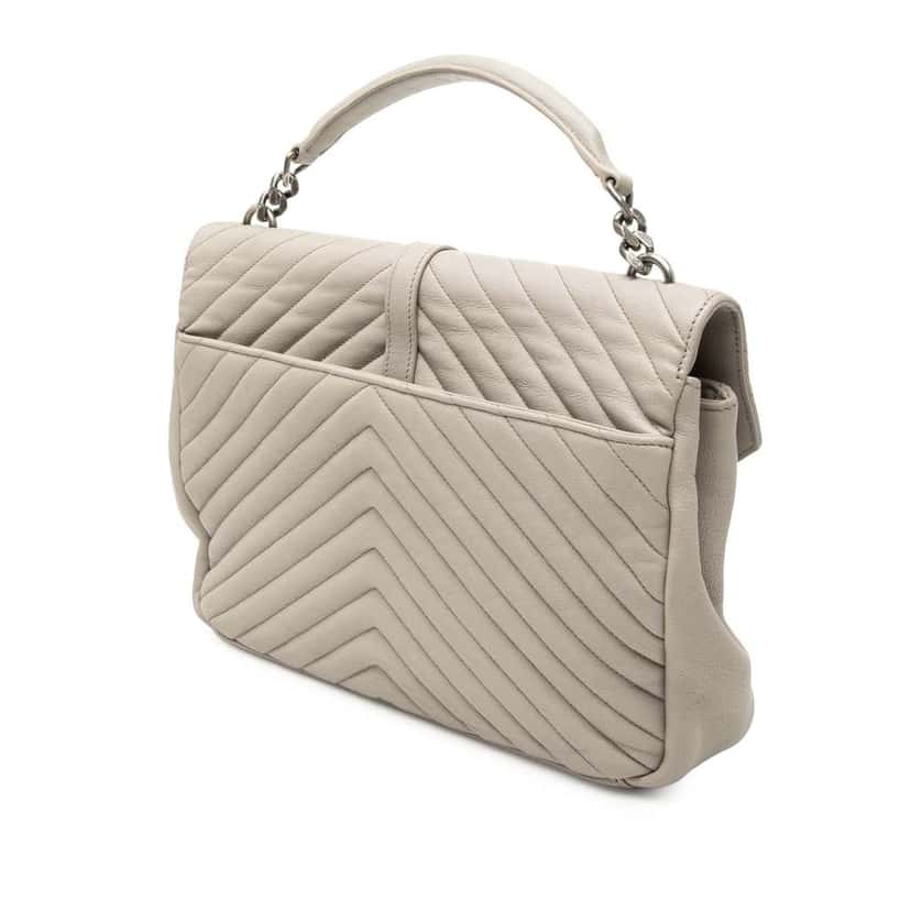 Saint Laurent Large Chevron Sheepskin Monogram College Satchel Grey Leather Very good condition - Back View