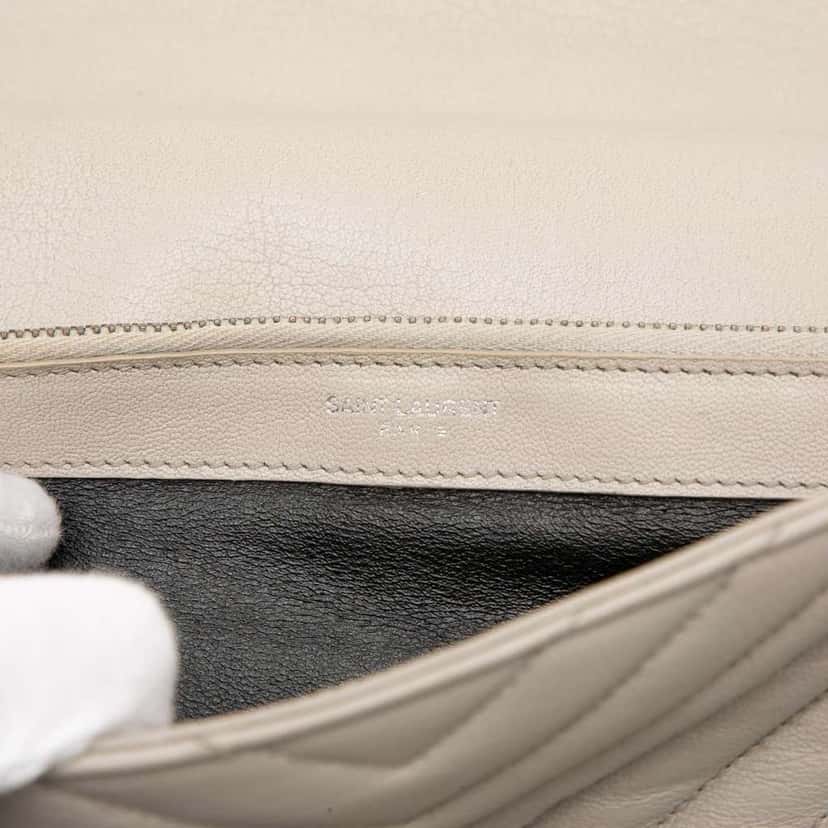 Saint Laurent Large Chevron Sheepskin Monogram College Satchel Grey Leather Very good condition - Box View