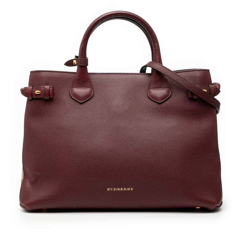 Burberry Medium Leather and House Check Banner Satchel Red Leather Very good condition - Front View