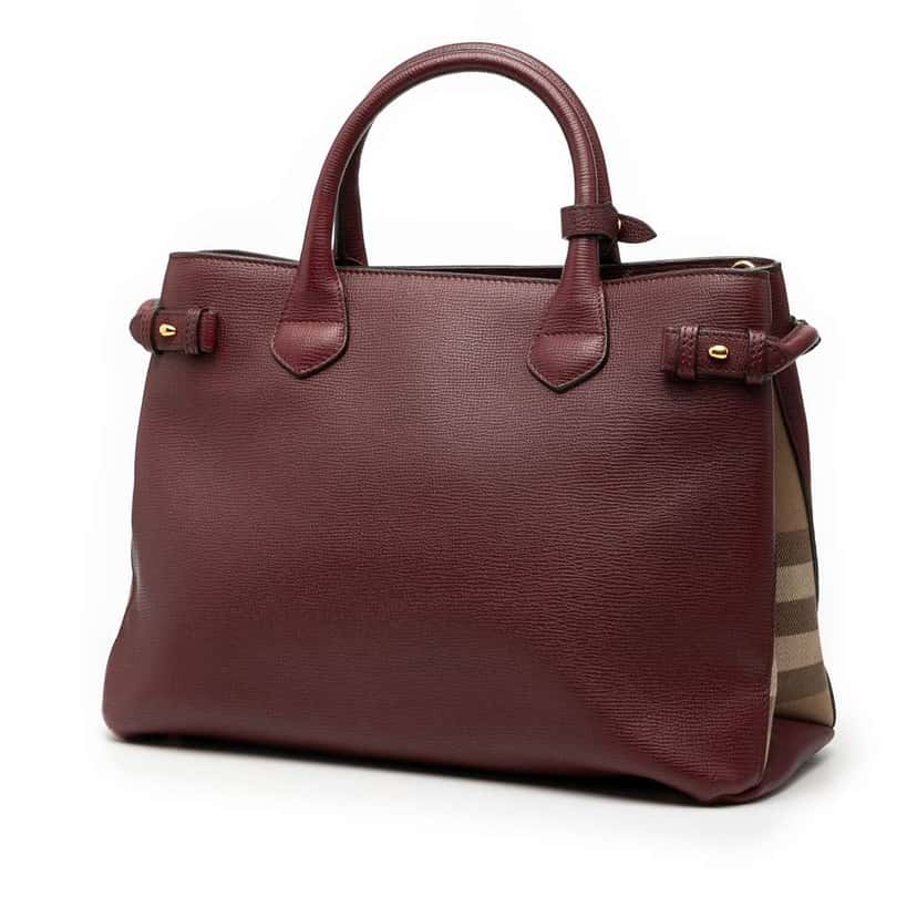 Burberry Medium Leather and House Check Banner Satchel Red Leather Very good condition - Back View