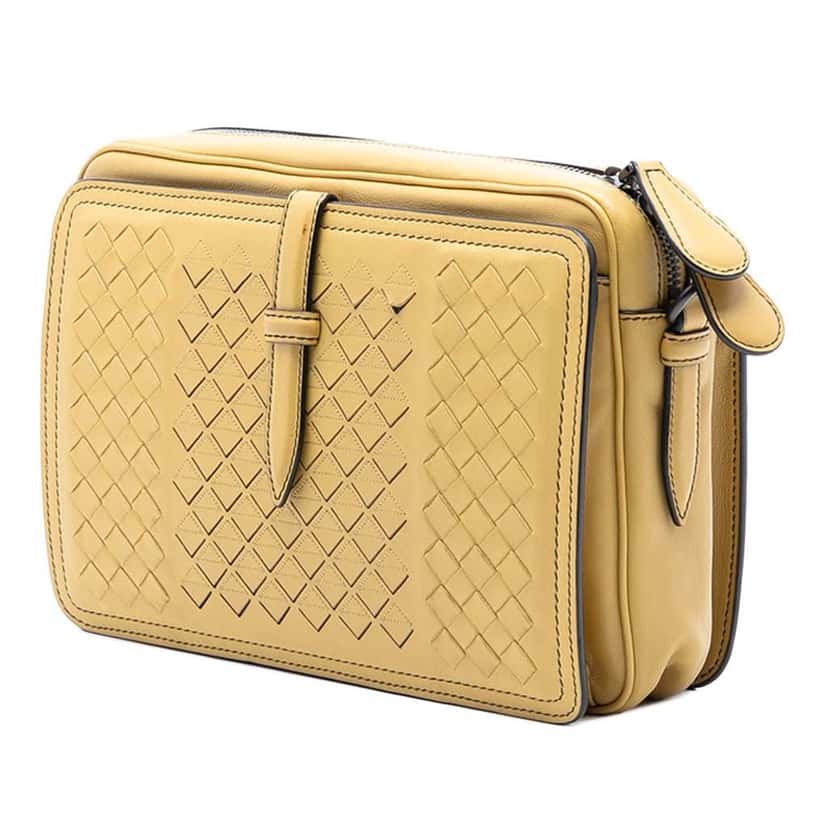 Bottega Veneta Nappa Intrecciato Belt Flap Camera Bag Yellow Leather Very good condition - Back View