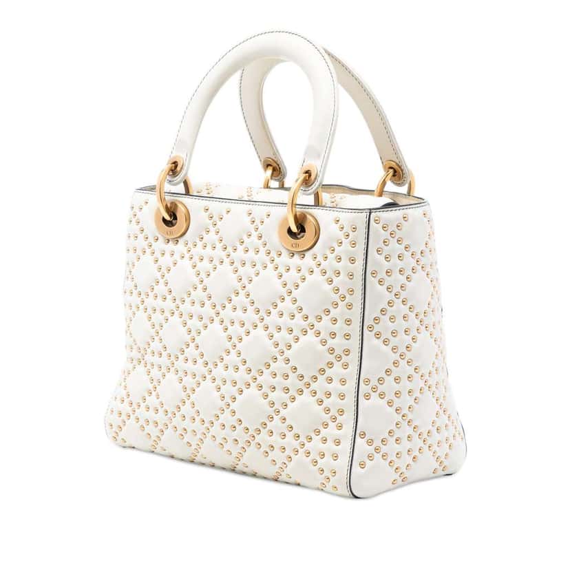Dior Medium Lambskin Cannage Studded Supple Lady Dior White Leather Very good condition - Back View
