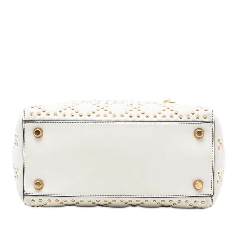 Dior Medium Lambskin Cannage Studded Supple Lady Dior White Leather Very good condition - Inside View