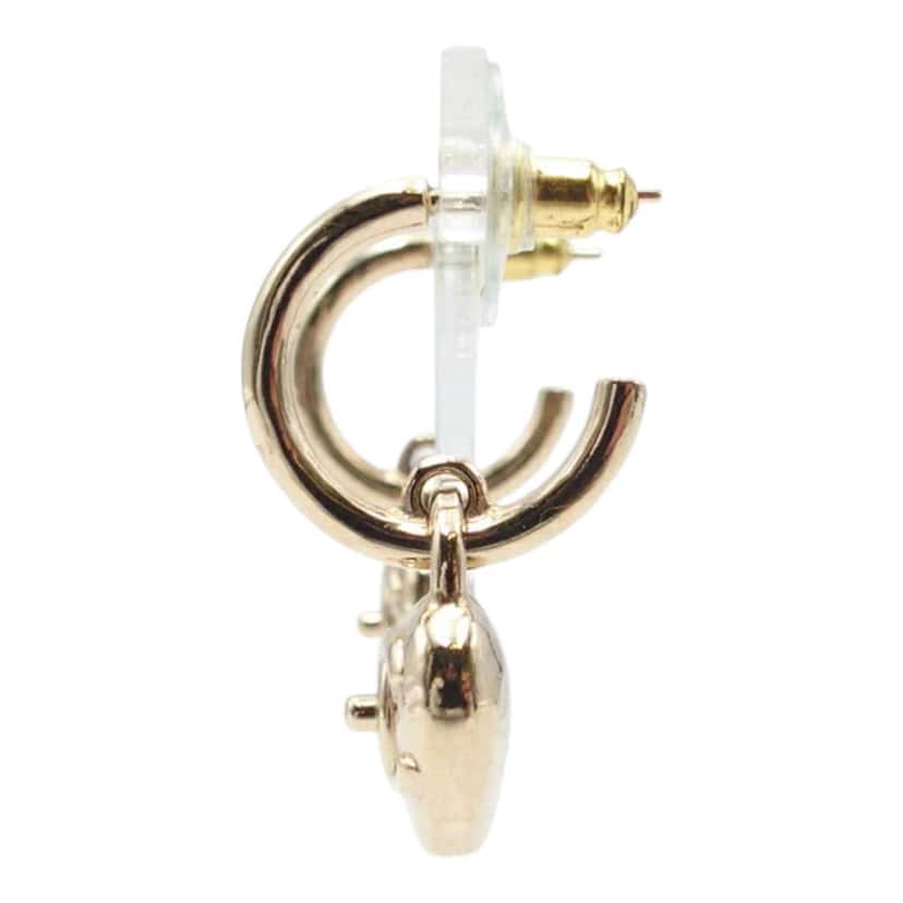 Chanel CC Gold Plated Turnlock Heart Hoop Push Back Earrings Gold Metal Very good condition - Inside View