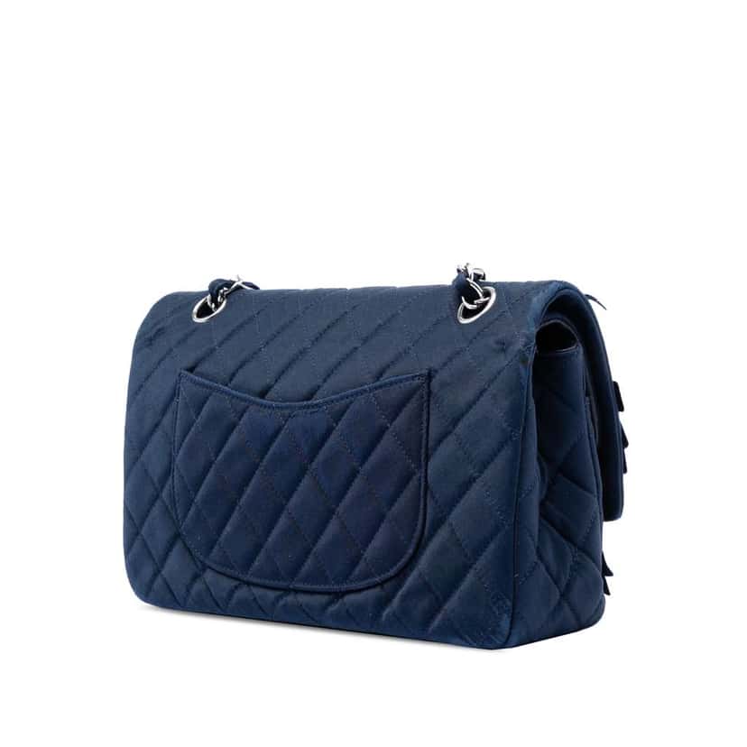 Chanel Medium Classic Satin Paillette Embellished Double Flap Blue Satin Good condition - Back View