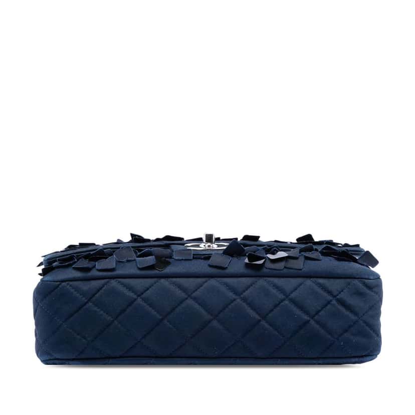 Chanel Medium Classic Satin Paillette Embellished Double Flap Blue Satin Good condition - Inside View