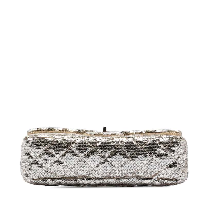 Chanel Quilted Sequined Raffia Easy Reissue 2.55 Single Flap 225 Silver Good condition - Inside View