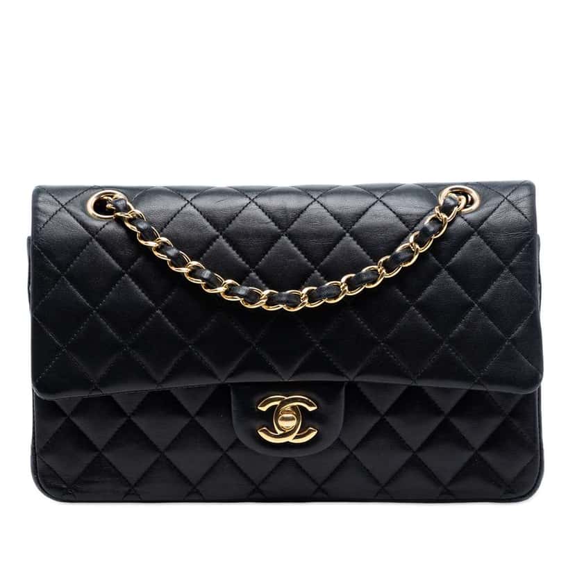 Chanel Medium Classic Lambskin Double Flap Black Leather Good condition - Front View