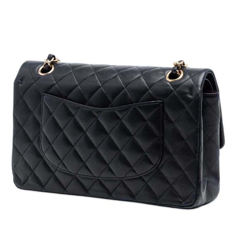 Chanel Medium Classic Lambskin Double Flap Black Leather Good condition - Back View