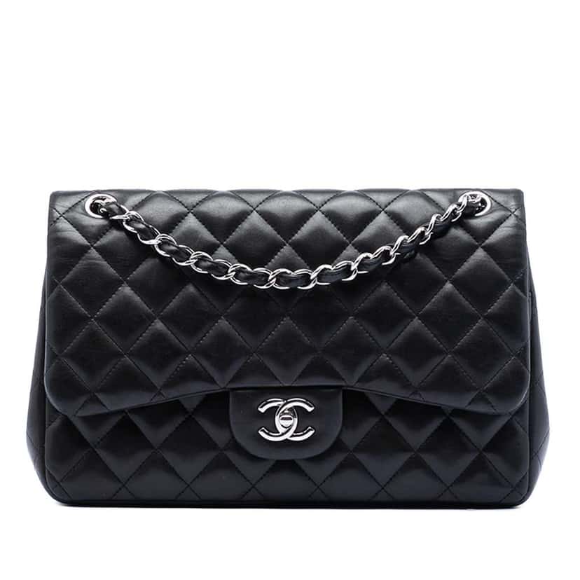 Chanel Jumbo Classic Lambskin Double Flap Black Leather Very good condition - Front View