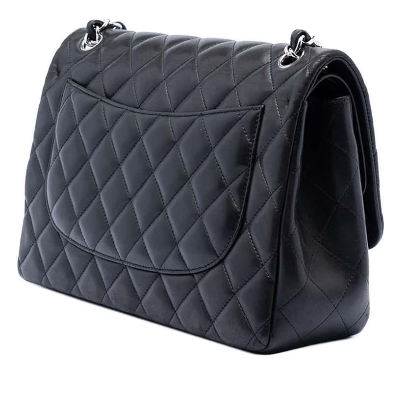 Chanel Jumbo Classic Lambskin Double Flap Black Leather Very good condition - Back View