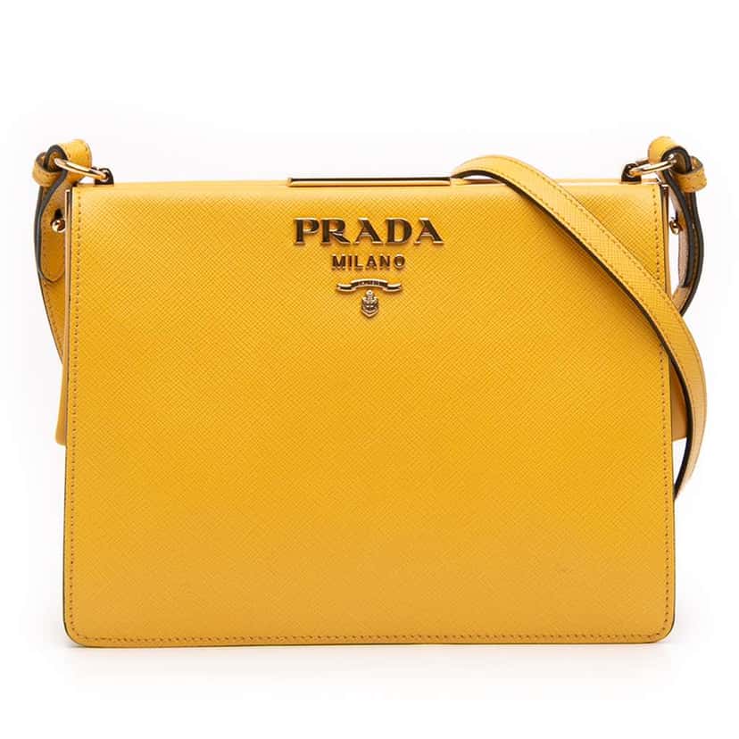 Prada Saffiano City Light Frame Crossbody Yellow Leather Very good condition - Front View