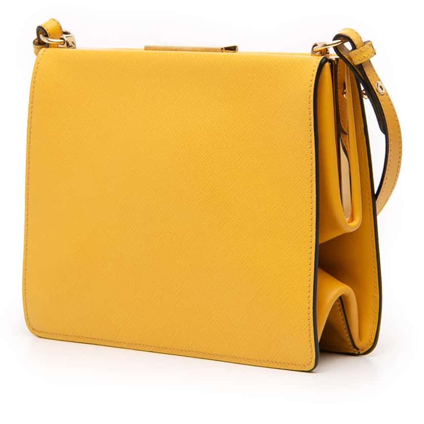Prada Saffiano City Light Frame Crossbody Yellow Leather Very good condition - Back View