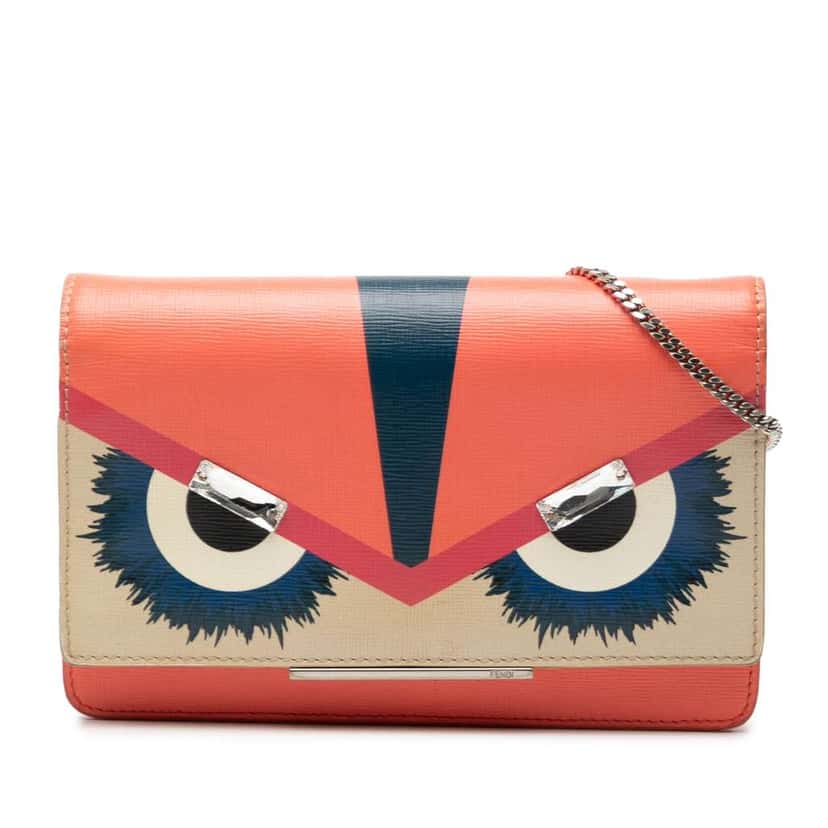 Fendi Vitello Elite Crystal Eye Monster Continental Wallet on Chain Orange Leather Very good condition - Front View